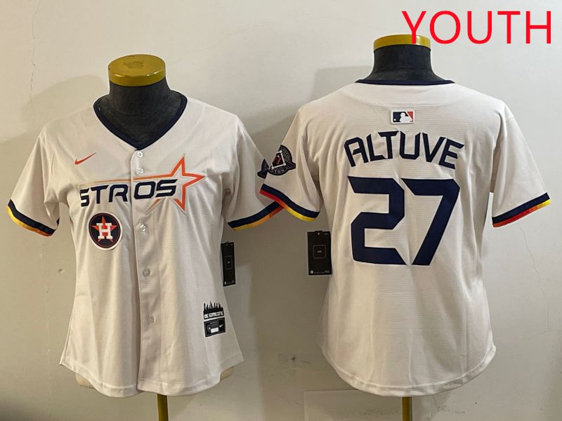 Youth Houston Astros 27 Altuve Cream Three generations Joint Name 2025 Nike MLB Jersey style 17